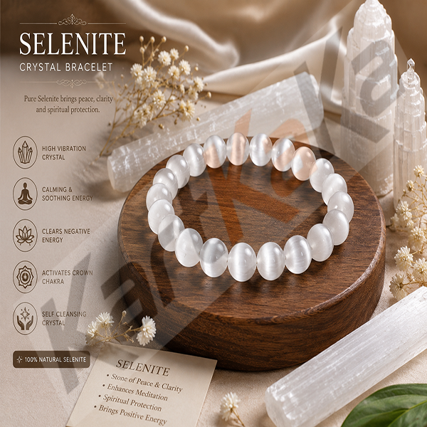 Selenite Crystal Bracelet – 8 MM (Cleansing & Purification)