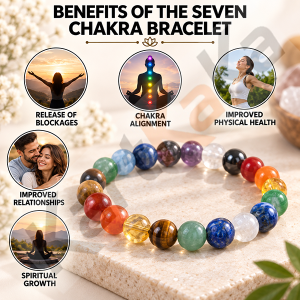 Seven Chakra Crystal Bracelet – 8 MM (Enhanced Meditation & Focus)
