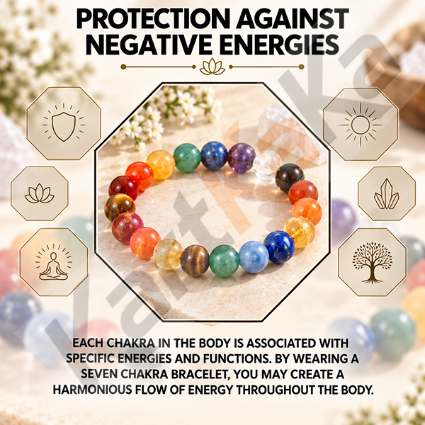 Seven Chakra Crystal Bracelet – 8 MM (Enhanced Meditation & Focus)