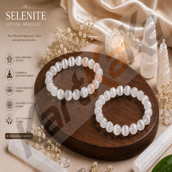 Selenite Crystal Bracelet – 8 MM (Cleansing & Purification)