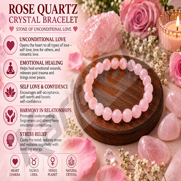 Rose Quartz Crystal Bracelet – 8 MM (Love & Relationships)