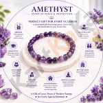 Amethyst Crystal Bracelet – 10 MM (Enhanced Focus & Concentration)