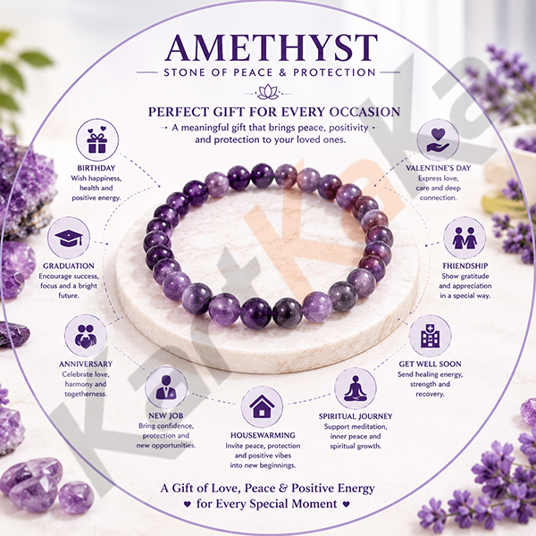 Amethyst Crystal Bracelet – 10 MM (Enhanced Focus & Concentration)