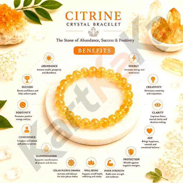 Citrine Crystal Bracelet – 8 MM (Confidence & Self-Esteem)