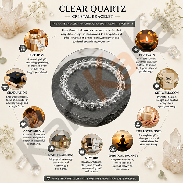 Clear Quartz Crystal Bracelet – 8 MM (Clarity & Focus)