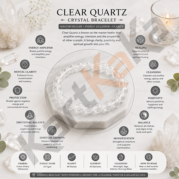 Clear Quartz Crystal Bracelet – 8 MM (Clarity & Focus)