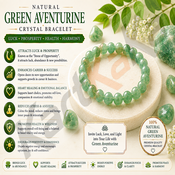 Green Aventurine Crystal Bracelet – 8 MM (Luck & Prosperity)