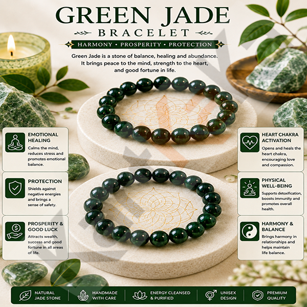 Green Jade Crystal Bracelet – 8 MM (Calming & balancing)