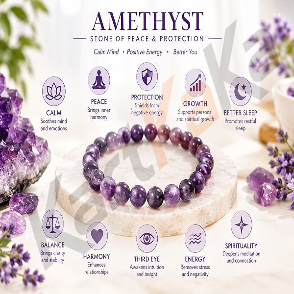 Amethyst Crystal Bracelet – 10 MM (Enhanced Focus & Concentration)